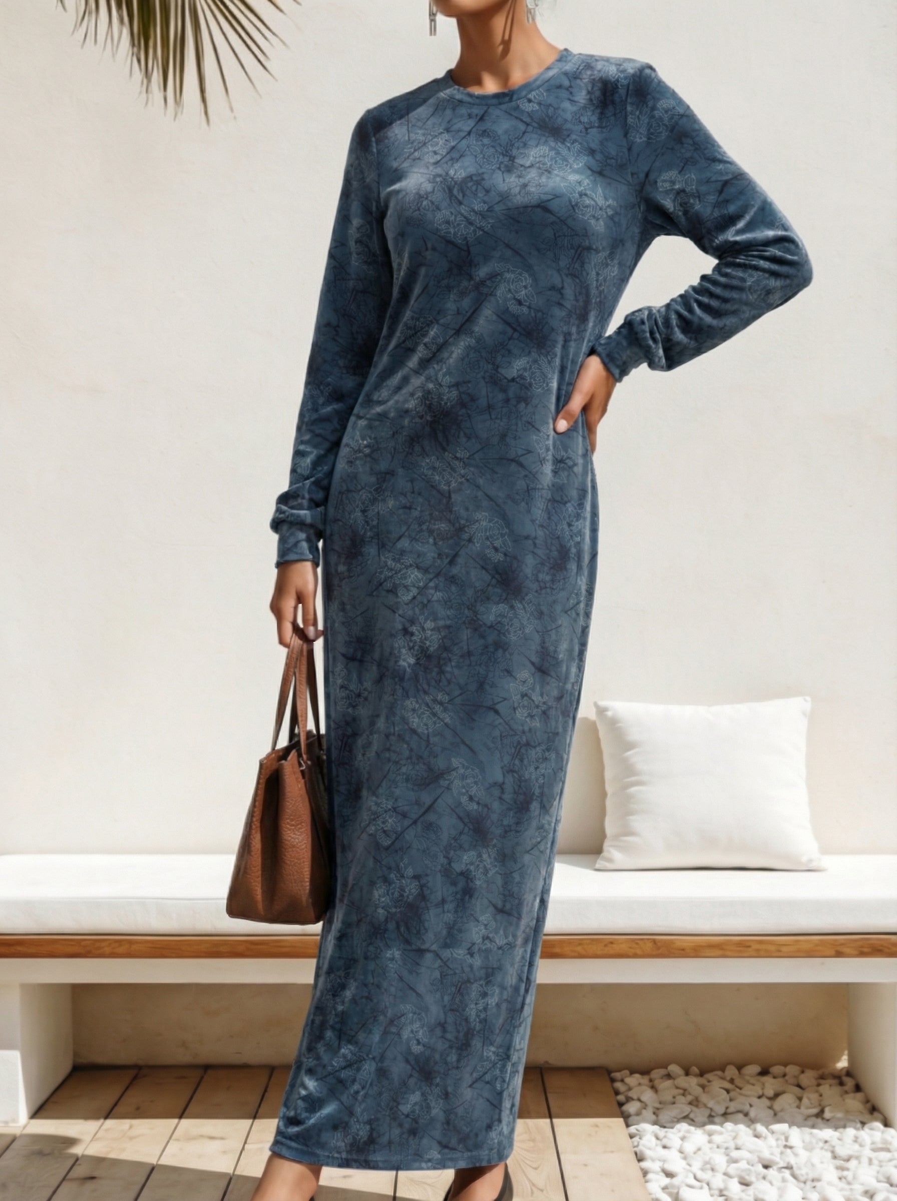 修身长袖及踝连衣裙