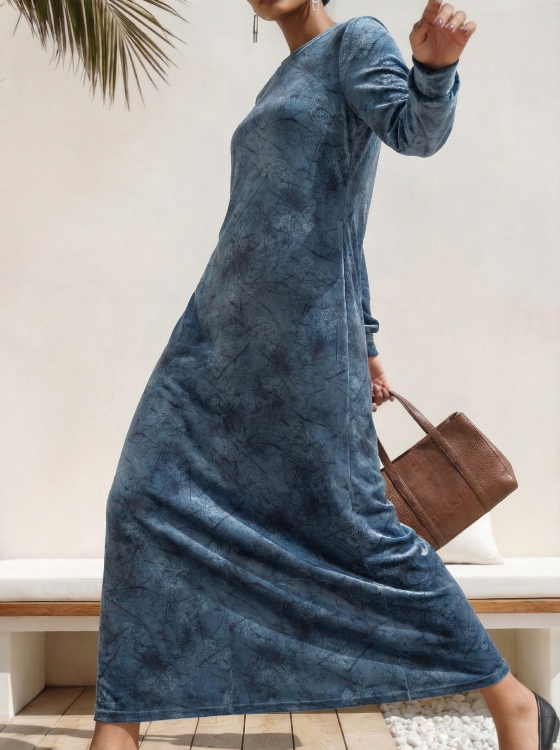 修身长袖及踝连衣裙